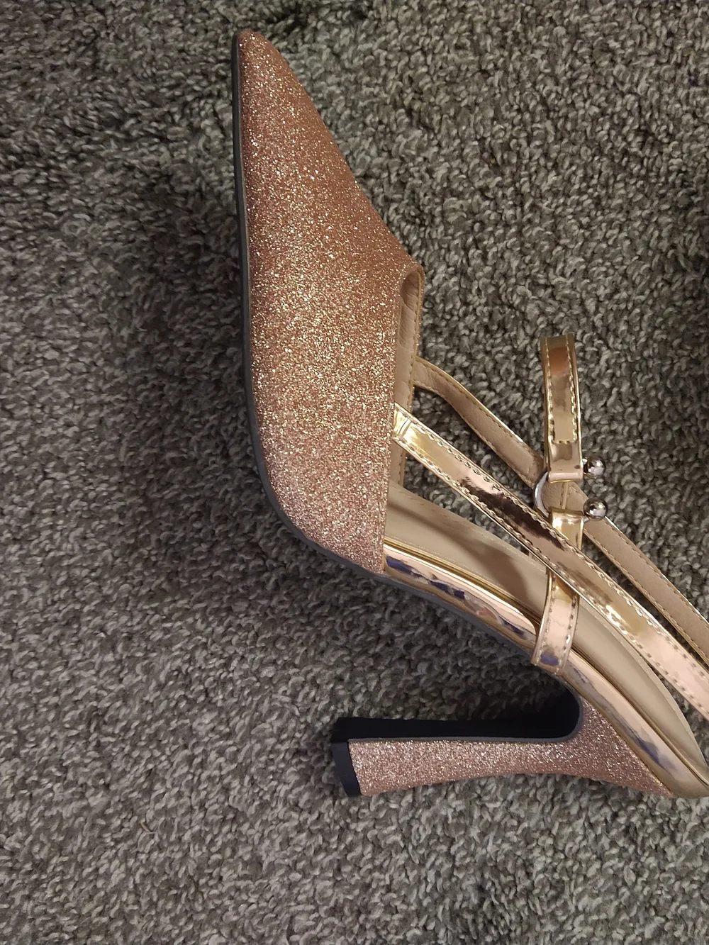 Pointed-Toe Glitter Slingback Heels in Rose Gold